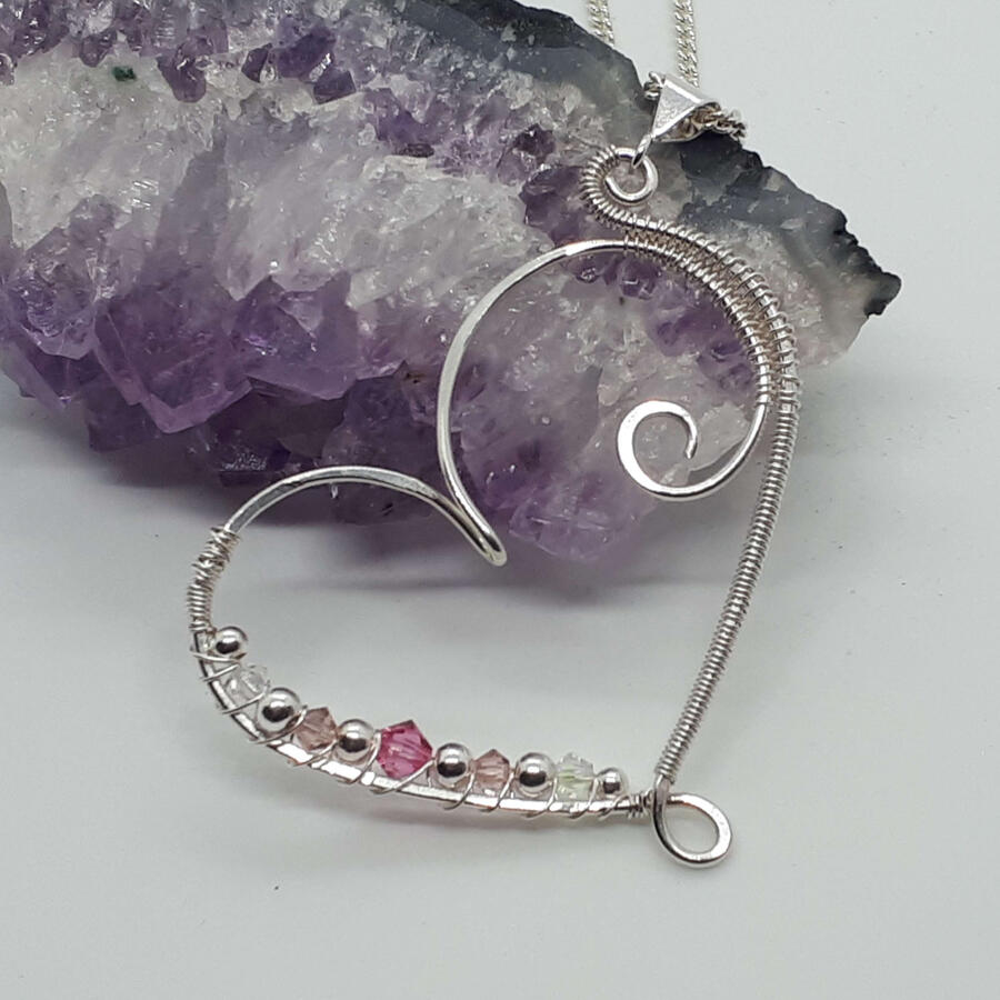 Heart pendant with Swarovski and sterling silver beads