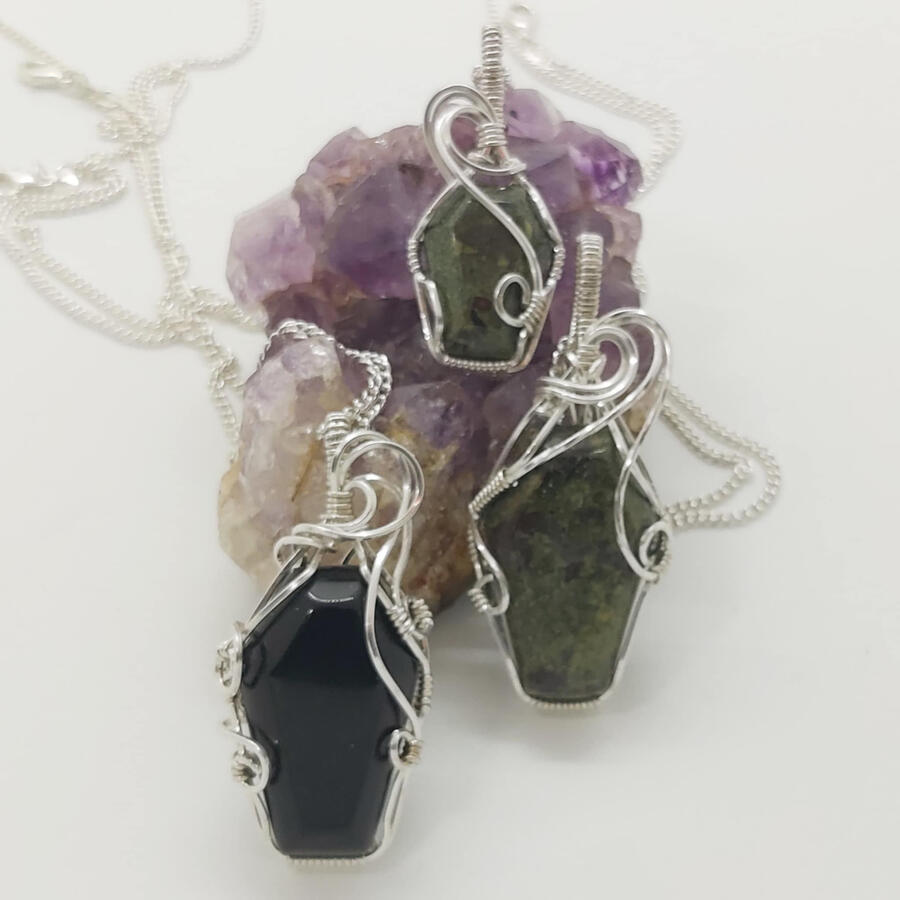 Coffin shaped cabochons, dragon bloodstone, obsidian