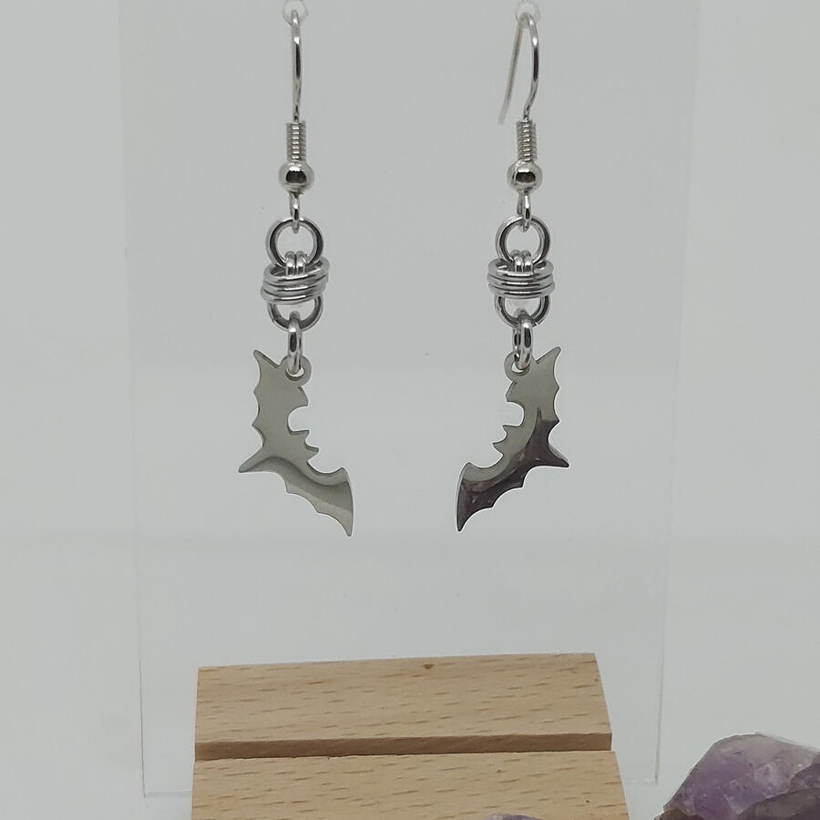 Orbital Fantasy Earrings - BATS, made with anodized aluminum and stainless steel.
