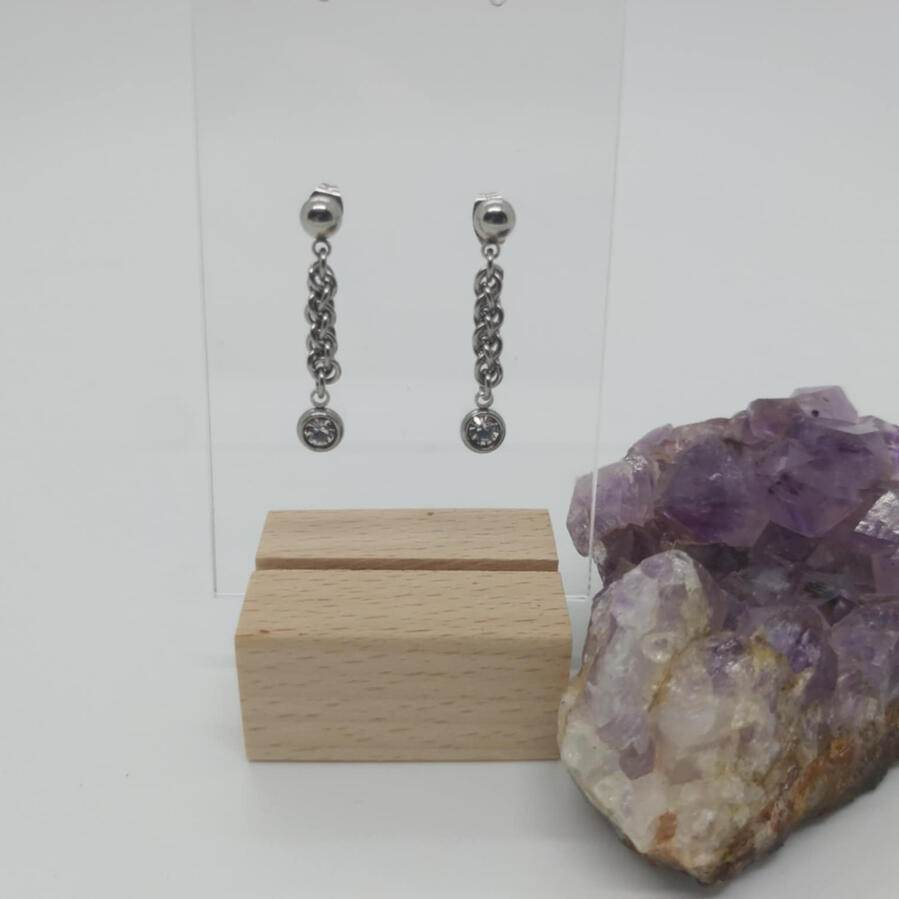JPL:3 Crystal Drop Earrings made with stainless steel rings.