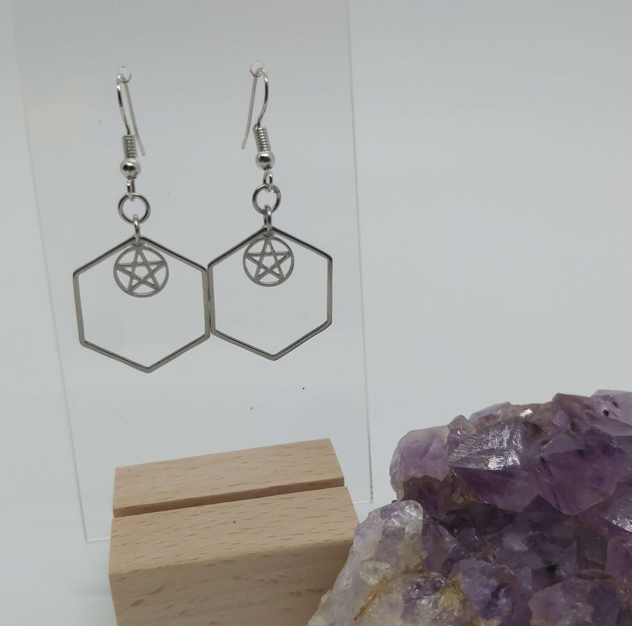 Hexagonal Earrings - Pentacle, made with stainless steel.