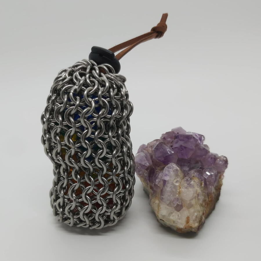 Stainless Steel Bag, small. Holds one set of standard dice, or five sets of mini-dice.