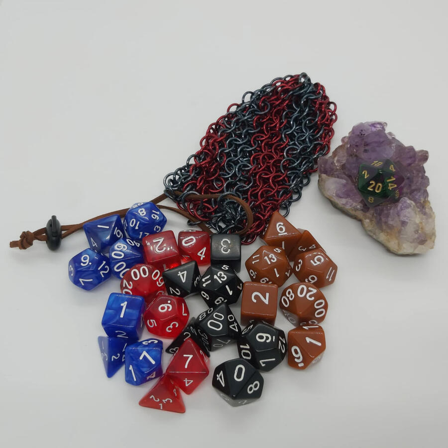 Regular Sized Bag, Anodized Aluminum. Holds four sets of standard dice.