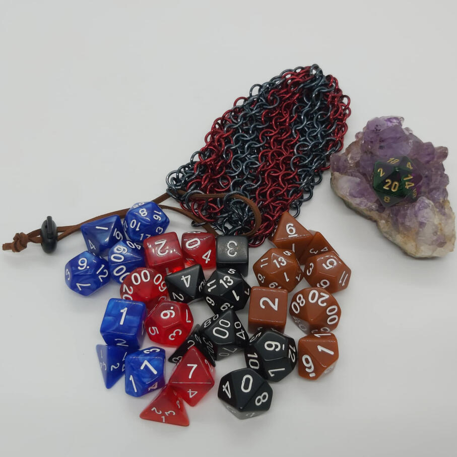 Regular Sized Bag, Anodized Aluminum. Holds four sets of standard dice.