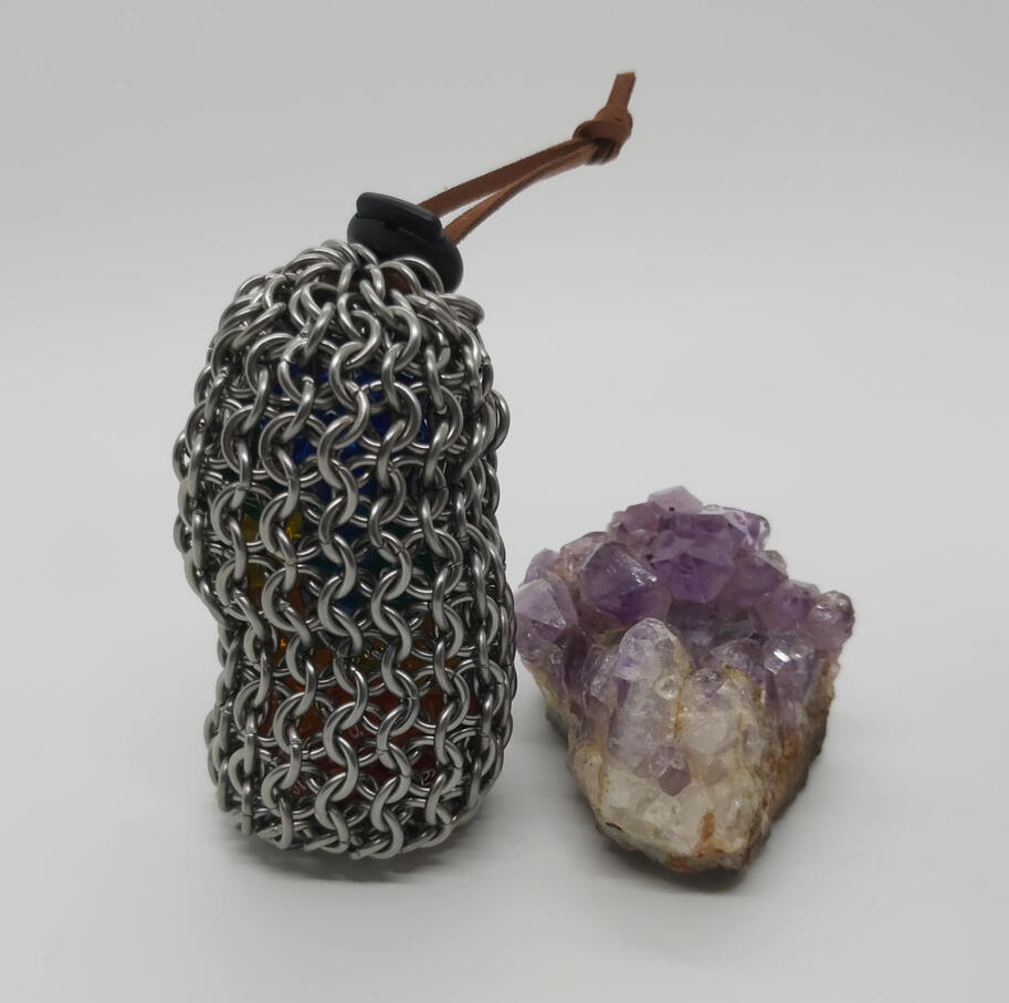 Stainless Steel Bag, small. Holds one set of standard dice, or five sets of mini-dice.